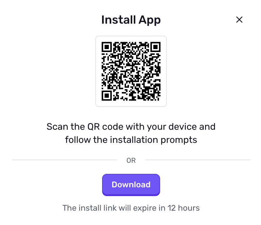 Install modal with QR code